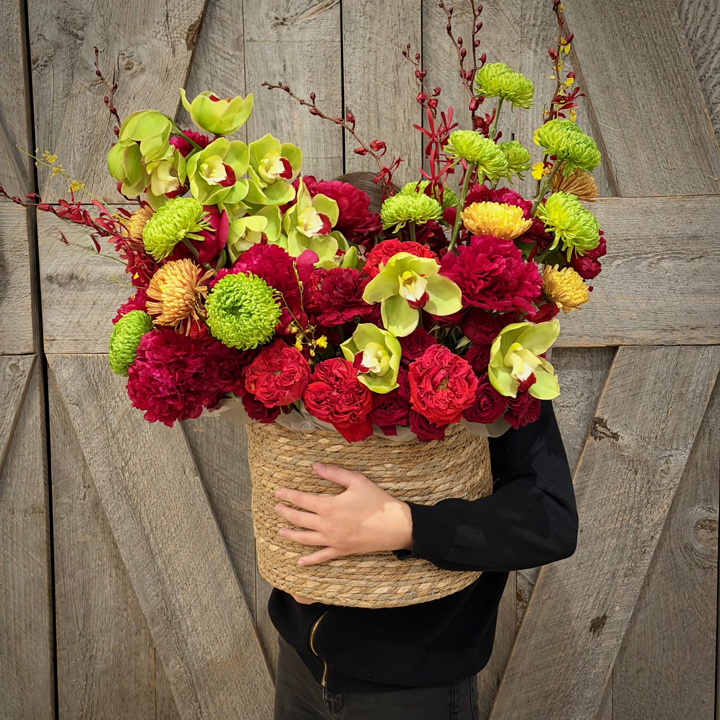 Box & Basket Arrangements - Crimson Harmony