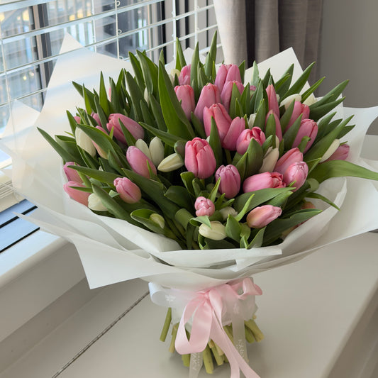 Pink and White Tulips Bouquet