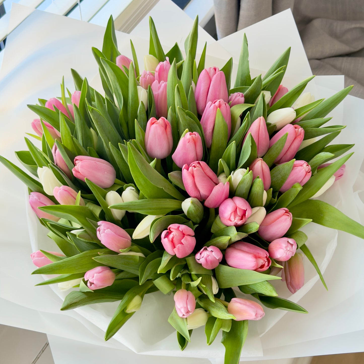 Pink and White Tulips Bouquet